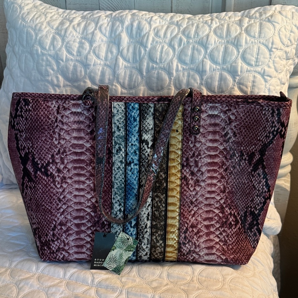 Badgley Mischka Large Multicolor Snakeskin Tote Bag NWT